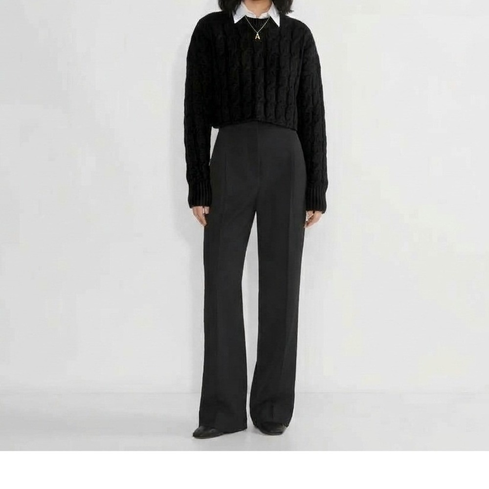 Babaton Glory Merino Wool Sweater Womens L Black Oversized Cable Knit Cropped